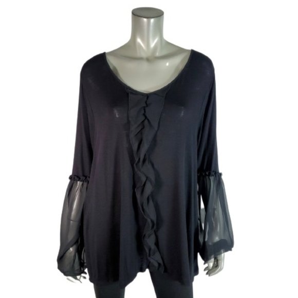 Lane Bryant Tops - Lane Bryant Womens Top Plus Size 18/20 Balloon Sleeve Ruffle Mesh Stretch Black
